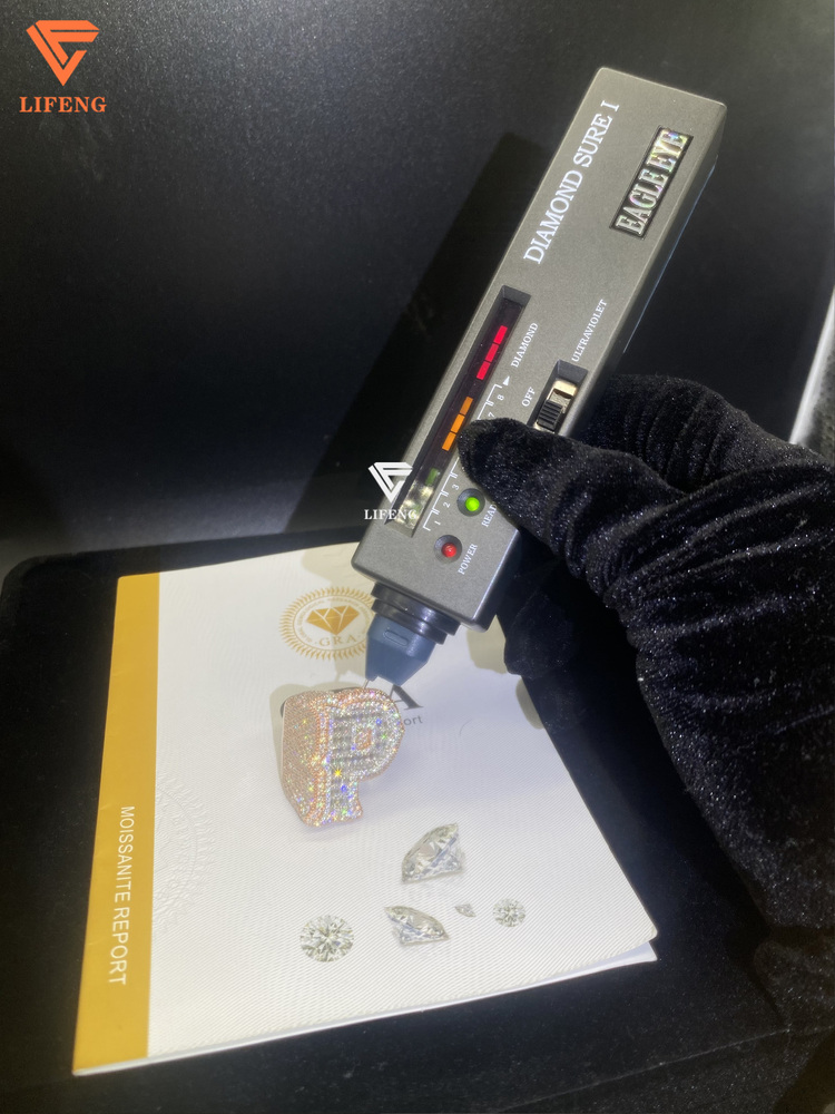 Mens Fine Jewelry 925 Silver Rose Gold Plated Moissanite Diamond Initial Letter P Ring Cut Hand Shape for Parties