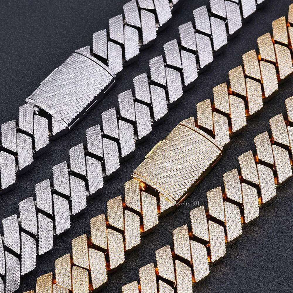 moissanite chain cuban k necklace 25mm 6 row full dia ice out vvs pass dias tester stainless steel plating hiphop men's jewelry bracelet