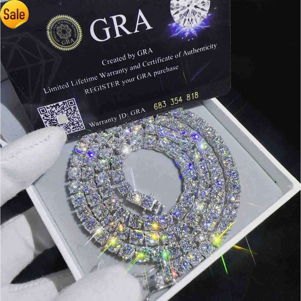 Fashion Jewelry Hip Hop Necklace Pass Diamoster 5mm Vvs Moissanite Iced Out Tennis Chain for Men Women