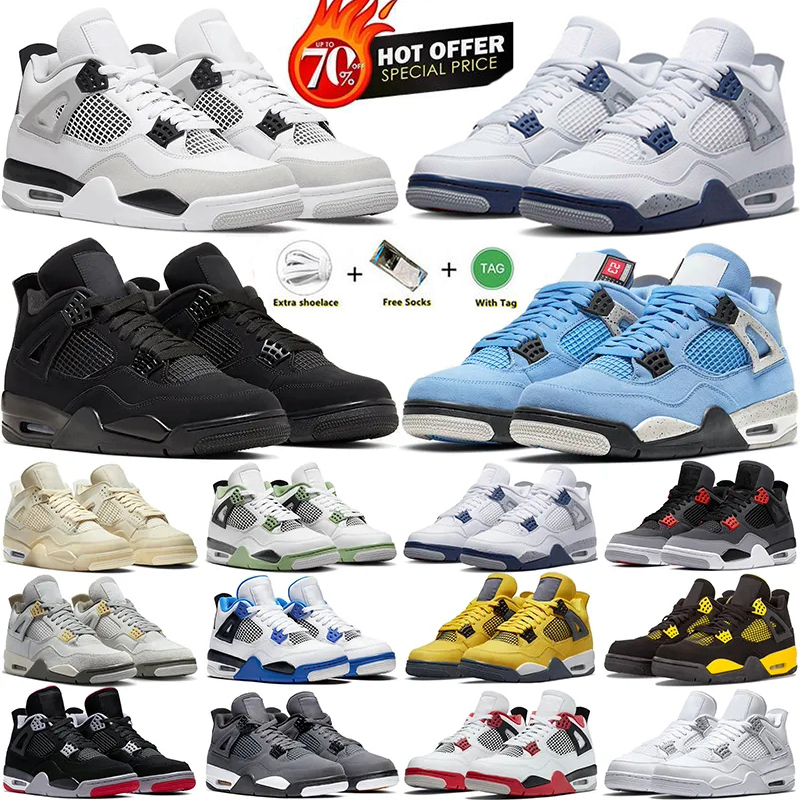 Designer Black Cat 4S basketball shoes Men Women Sneaker Metallic Gold Military Bred Sail Red Cement Thunder Oreo University Blue Pine Green Sports Trainers 36-47