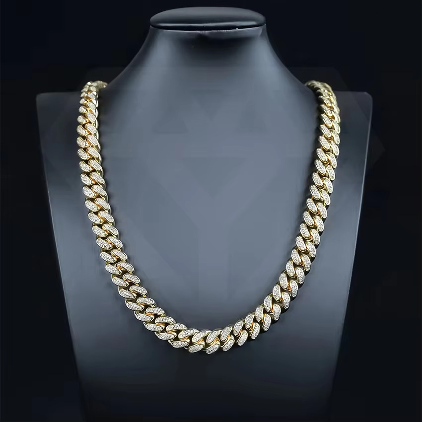 Hip Hop Jewelry 12mm Miami Cuban Link Chain Bracelet Necklace Iced Out Bling Brass CZ Diamond Cuban Link Chain