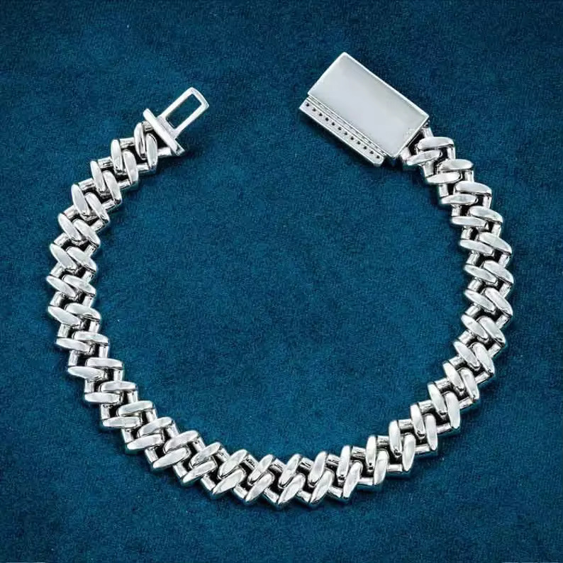 EAST S925 Iced Out Cuban Link Bracelet 10MM Moissanite 2 Row Round Cut Pass Diamond Test Luxury Rapper Style Hip Hop Jewelry
