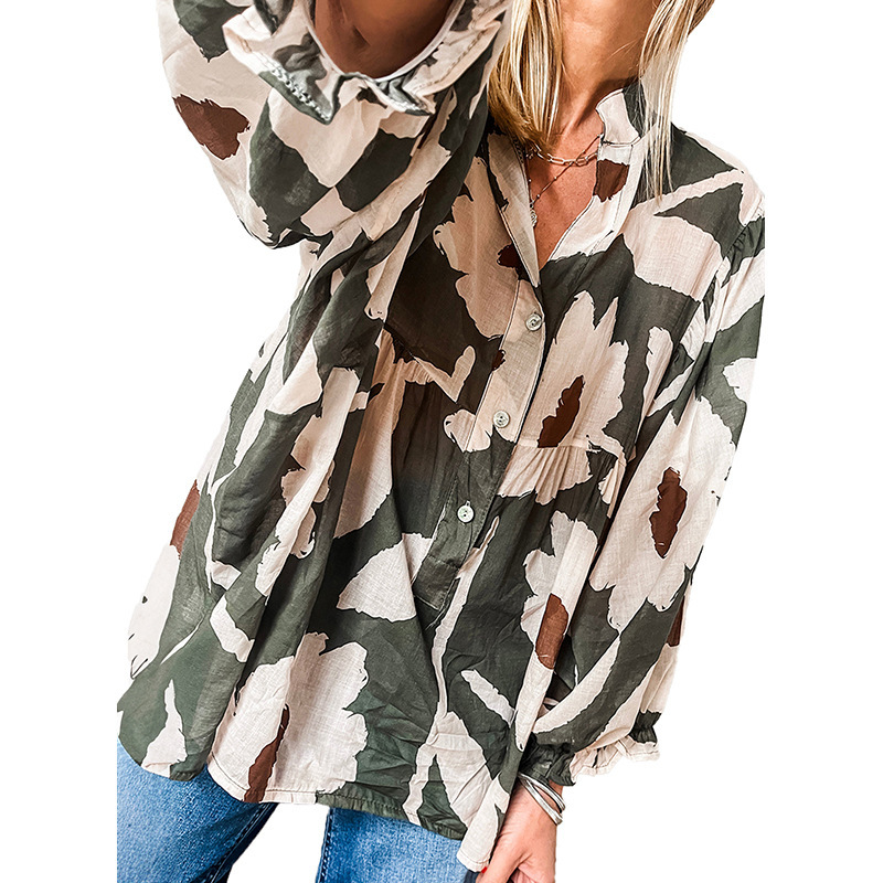 Autumn New Loose Flesh Covering Long Sleeved Shirt for Women 2025 Fashion Versatile Flower Printed Shirt for Women