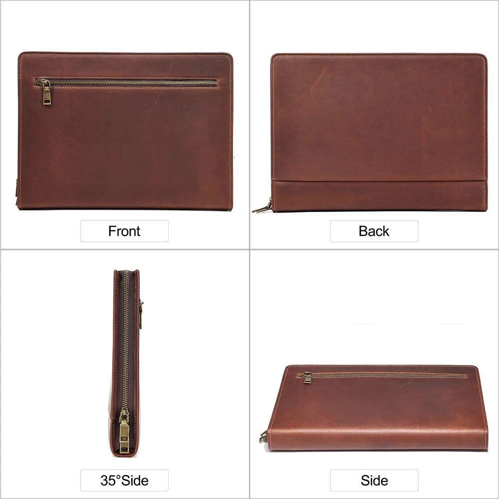JOYIR Crazy Horse Leather Portfolio Case Men Women Multi Pocket Padfolio Cover Bussiness Document A4 Organizer Tablet Holder