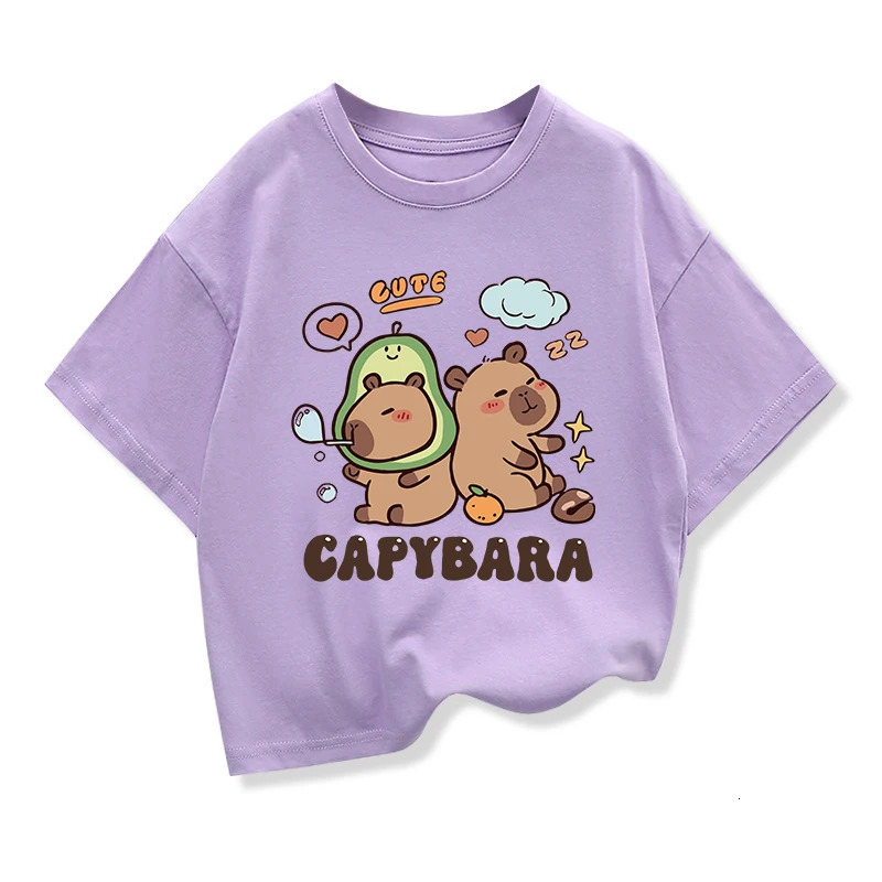 2025 Kids Shirts Capybara Printed Cartoon T Shirt for Girls Summer Animal Printing Boy T Shirt Tops Tees Children Clothes 250407