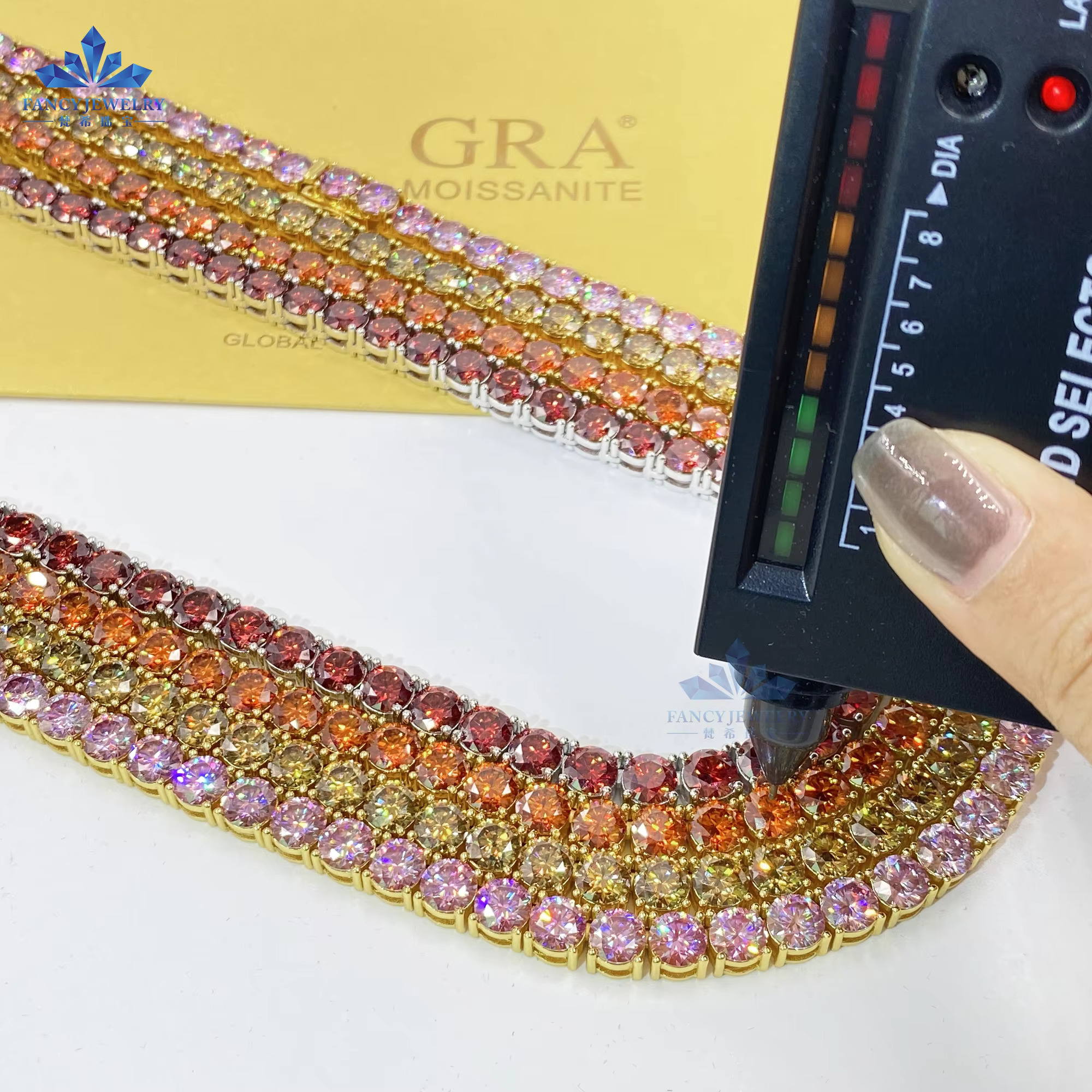 Fashion Jewelry 6.5mm Moissanite Diamond Red Garnet Yellow Pink Green Blue Black Color Diamond Tennis Necklace Chain