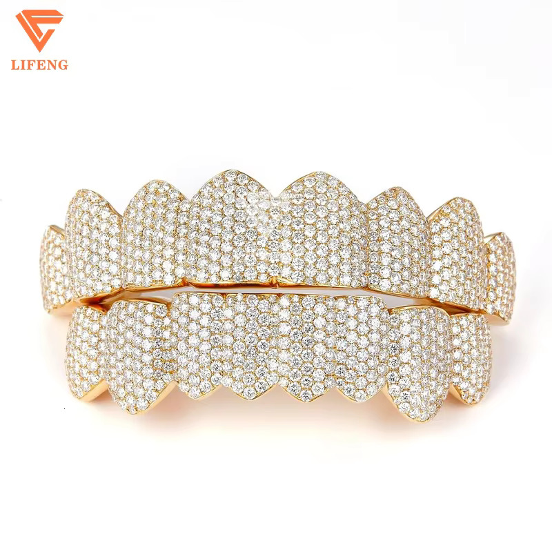 Custom Buss Down Moissanite Grillz 925 Sterling Silver 8 on 8 Iced Out Gold Plated Vvs Moissanite Diamond Grillz for Men Teeth