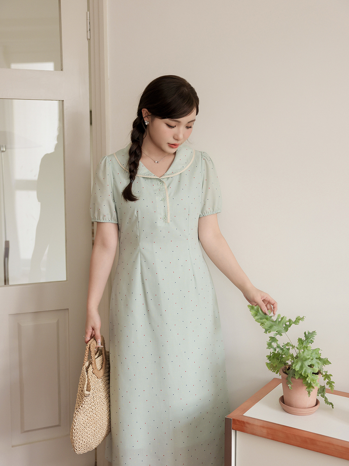 X52206 Lace stitching dress for fat women, large size, loose and slim skirt