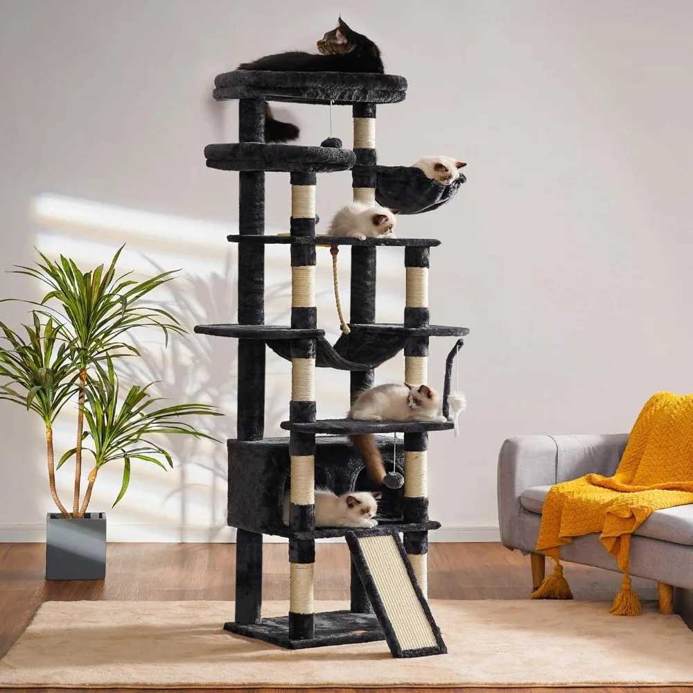 Cat Furniture Scratchers Cat Tree 2 Wide Plush Perches Cat Condo with Wooden Planks and Large Cave Trees Used for Castle Tower Supplies Pet Products C - view 4