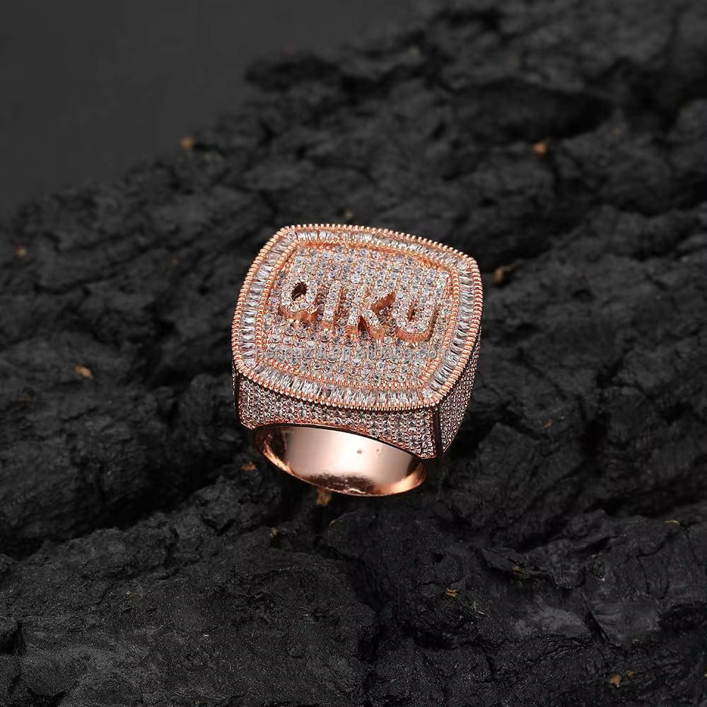 Luxury Mens Fashion Custom Gold Silver Plated Hiphop Style Moissanite Diamond Ring Square Design