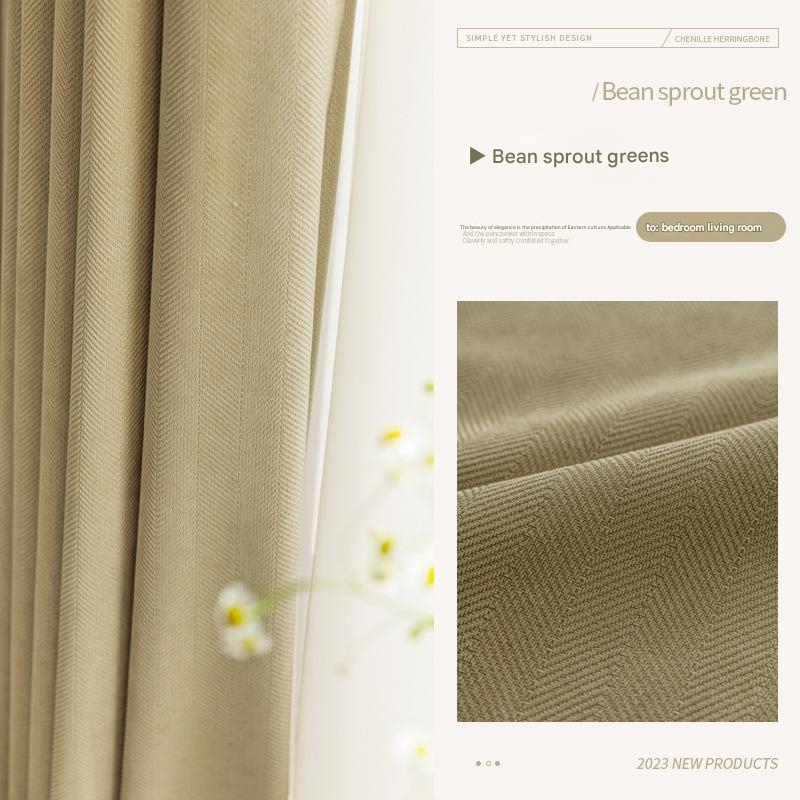 D273 herringbone pattern chenille thickened blackout curtain matcha green bedroom new style simple living room bay window