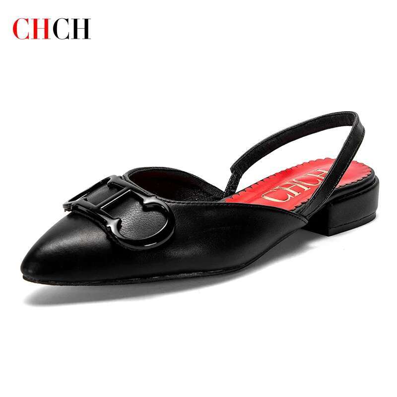 CHCH Sandals 2024 New Pointed Flat bottomed loafers Simple Black Business Women's Shoes