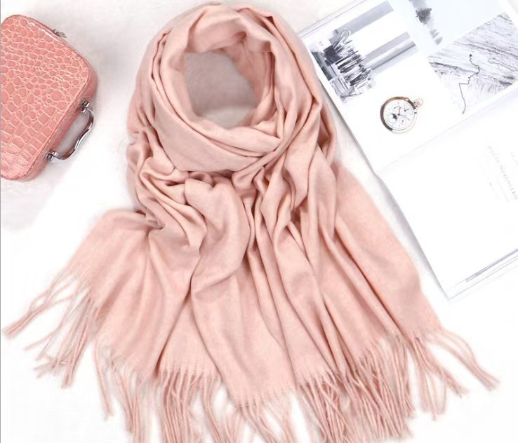 K145 Pure color cashmere scarf women winter warm thick autumn and winter tassel gray shawl men's wool scarf wholesale