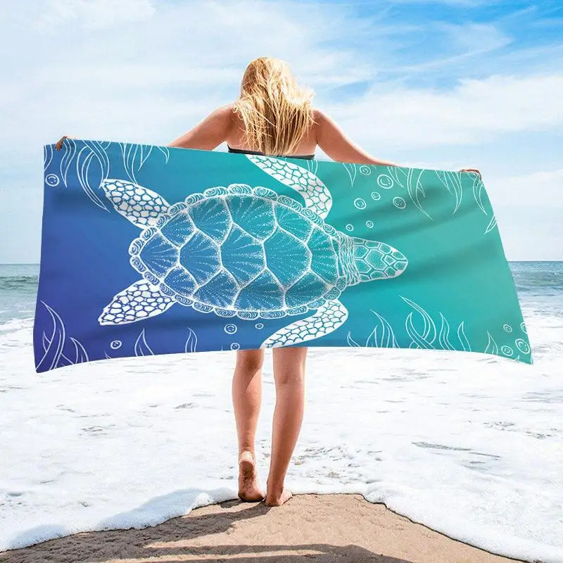Ultra fine fiber beach towel absorbent bath towel quick drying suitable for adult travel swimming pool blue turtle pattern 27 * 55 250314