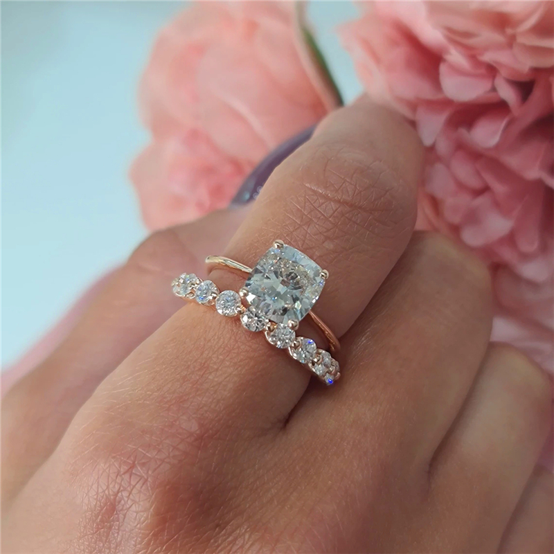 Jewelry 10 Stones Round Cut 1.0 Carat Lab Diamond Half Eternity Ring For Women 14K 18K Yellow Gold Wedding Stackable Ring