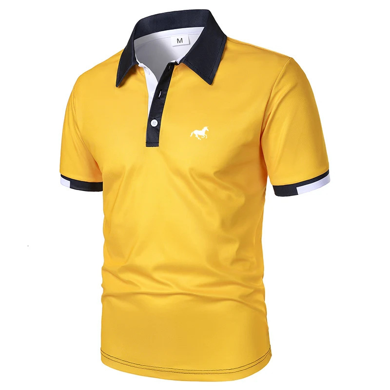 Men Summer Short Sleeve Fashion Spell Color Lapel Golf Polo Shirt Men Sport Button Business Casual Golf Polo Shirt Tops 250317