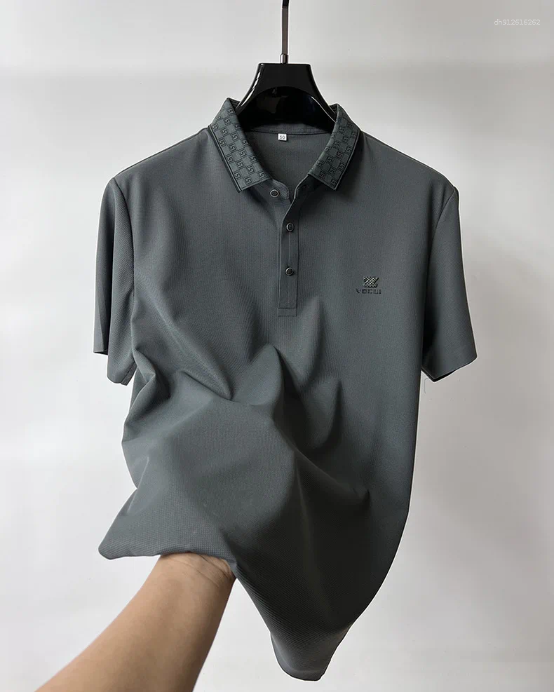 Men's Polos High End Brand Short Sleeve POLO Shirt Cool Summer Ice Silk Fashionable High-end Design Printed Breathable Casual T-shirt