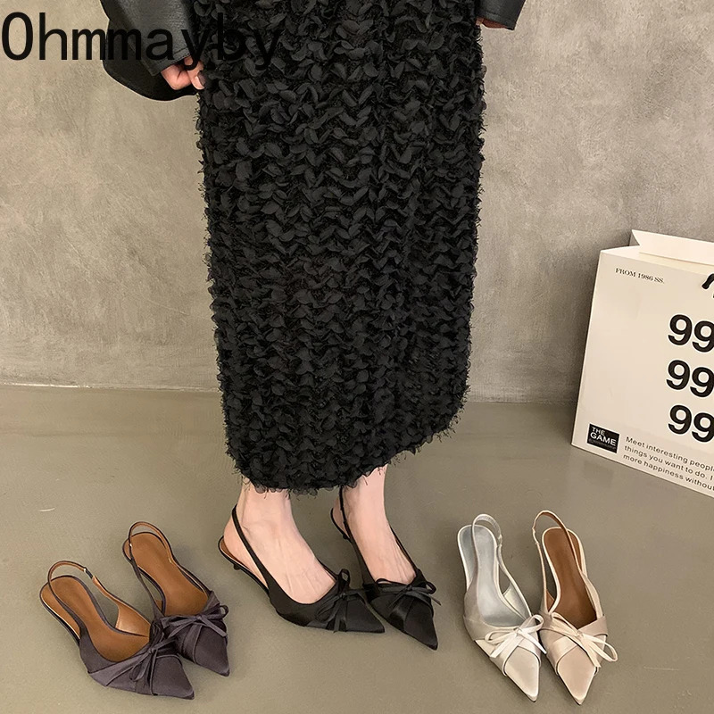 Summer High Heel Butterfly-knot Women Sandals Fashion Pointed Toe Singbacks Shoes Ladies Elegant Dancing Party Pumps 250317