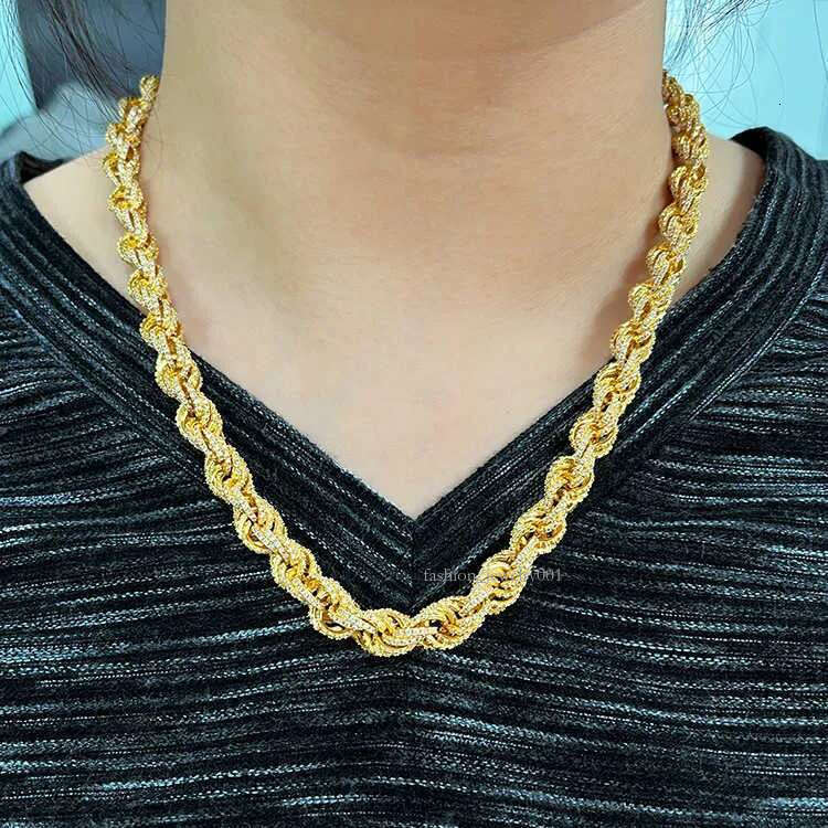 Fashion Necklace 8mm Width Solid Sier Gold Plated iced out Moissanite Men Women Hip Hop Rope k Chain