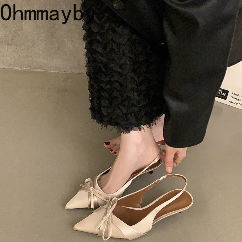 Summer High Heel Butterfly-knot Women Sandals Fashion Pointed Toe Singbacks Shoes Ladies Elegant Dancing Party Pumps 250317