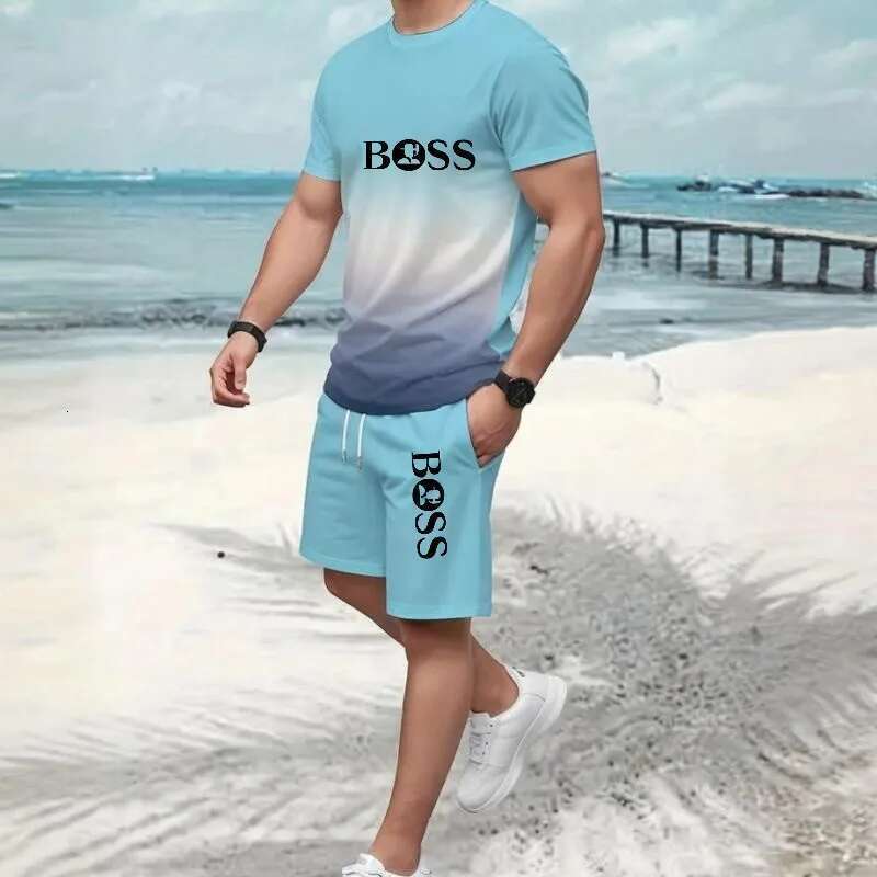 Men's two-piece sportswear, T-shirt and short sleeved pants set, running and fitness sportswear, summer 2025, European plus size