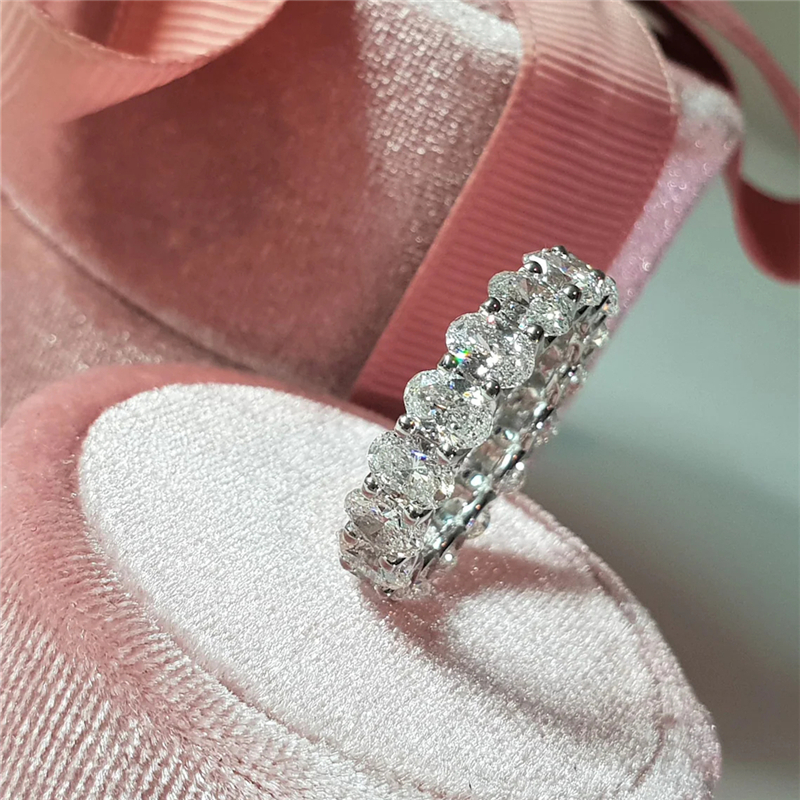 Jewelry Oval Eternity Wedding Ring 3.8*5.3mm Full Eternity Wedding Band Oval Cut Stackable Real Gold Womens Anniversary Ring