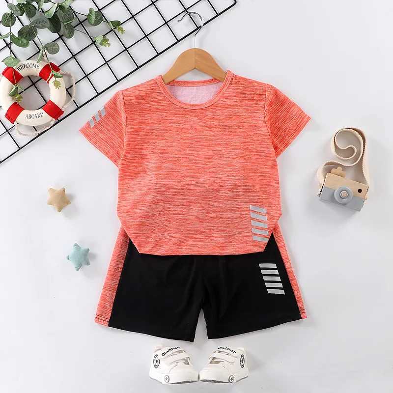 Childrens short-sleeved suit sportswear casual boys and girls summer new T-shirt shorts two-piece suit W250317