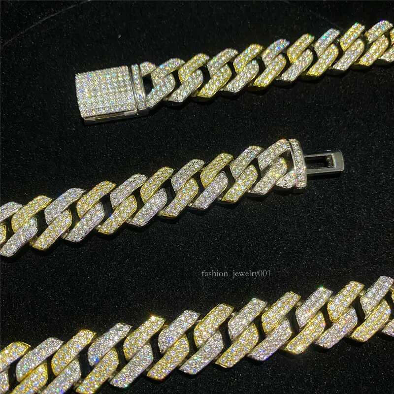 14mm Two Tone Vvs Necklace Sterg Sier Hip Hop Jewelry Moissanite Dia Cuban k Chain