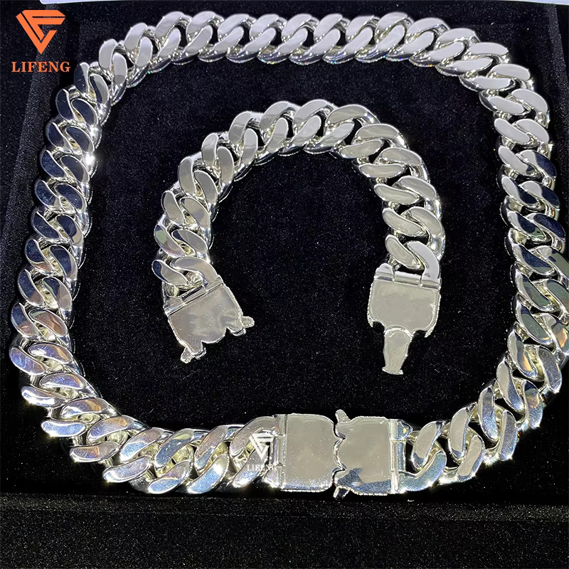 Customizable 20mm Big Chain Necklace 8Rows 925 Sliver White Gold Plated VVS Moissanite Miami Cuban Link Chain Hip-hop Style