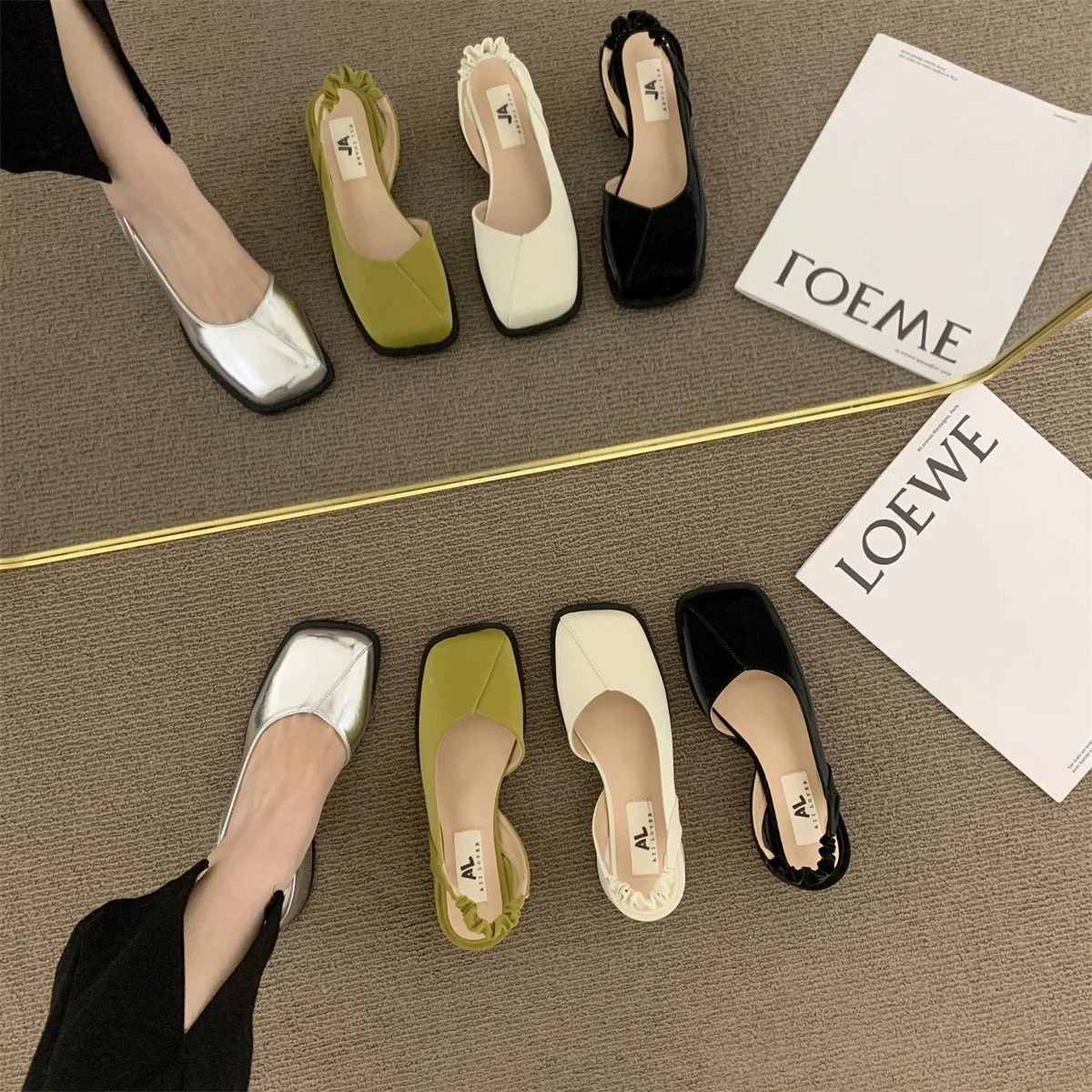 Thick Heel Baotou Mary Jane for Women Shoes Fashion Chunky Heels Square Toe Dress Comfortable Sandals 250317