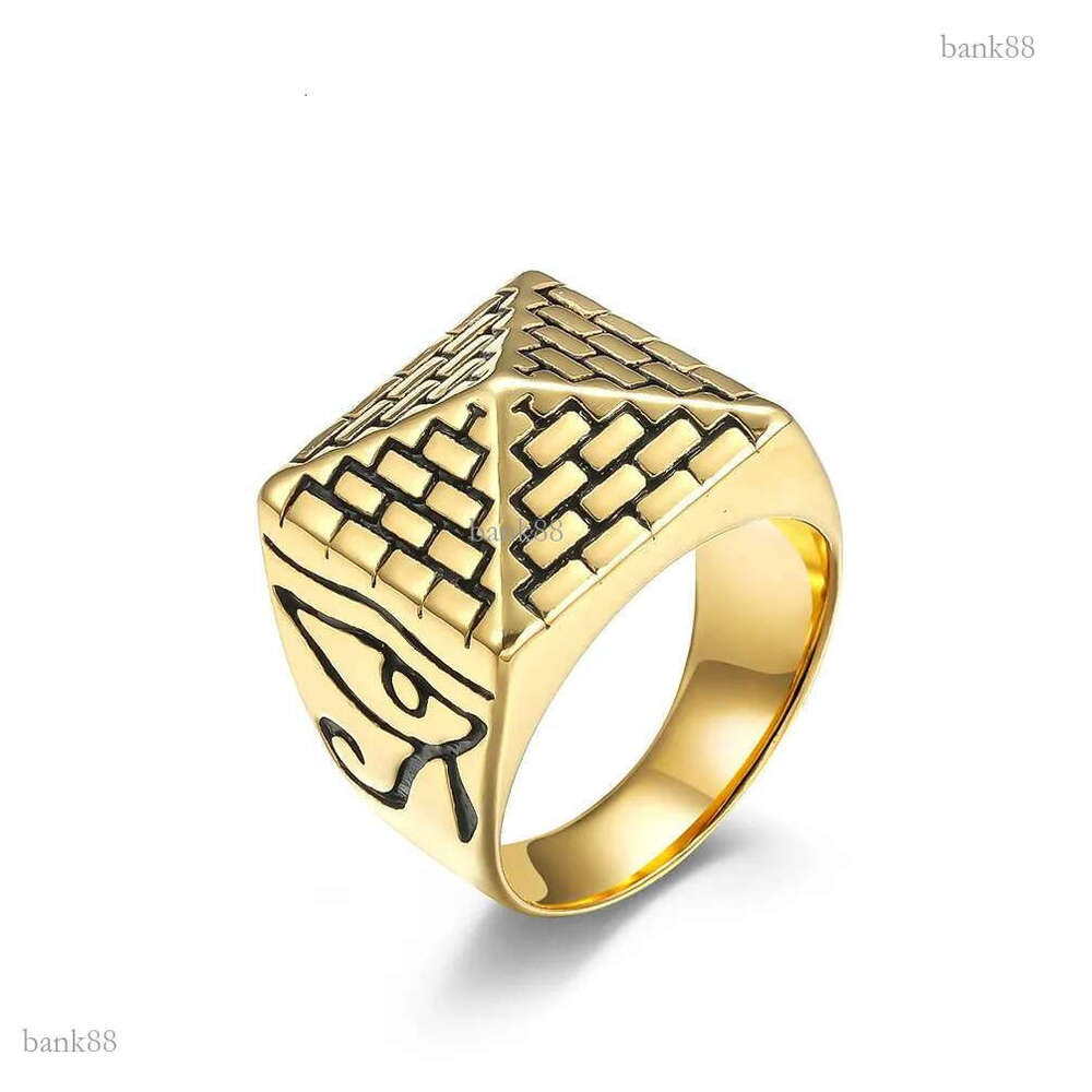 Mens Hip Hop Gold Ring Jewelry Fashion Egypt Pyramid Punk Retro Alloy Metal Rings