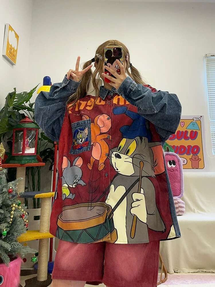 2025 New Retro Cartoon Corduroy Printed Embroidered Cowboy Long Sleeve Shirt Designer Autumn Unisex4