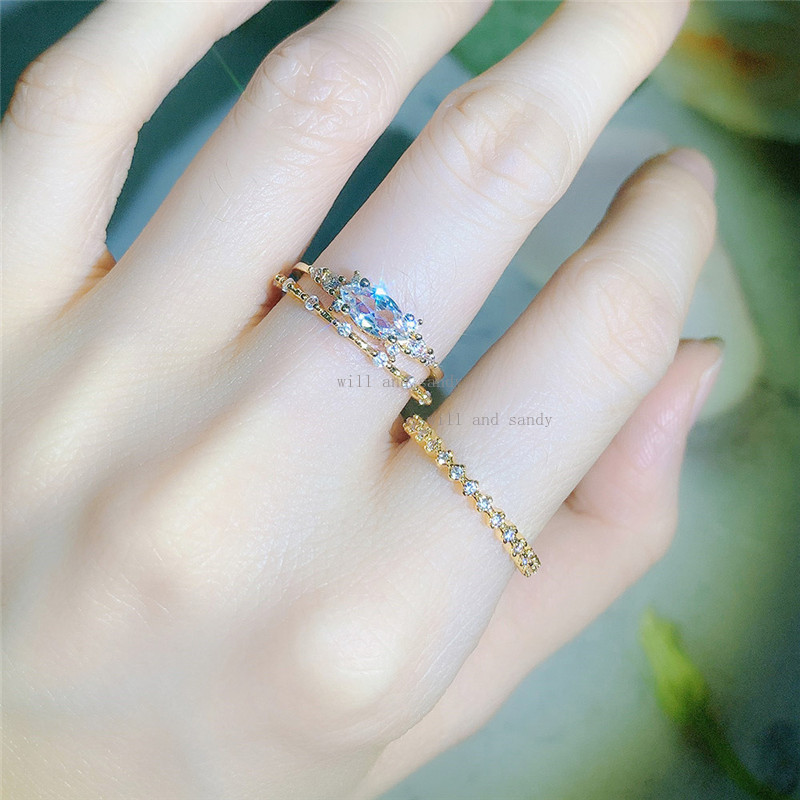 3pcs/set Dia Inlaid Stackable Horse Eye Stone Ring Shiny Zircon Sterling Sier Gold Plated Wedding Engagement Rings for Women Jewelry