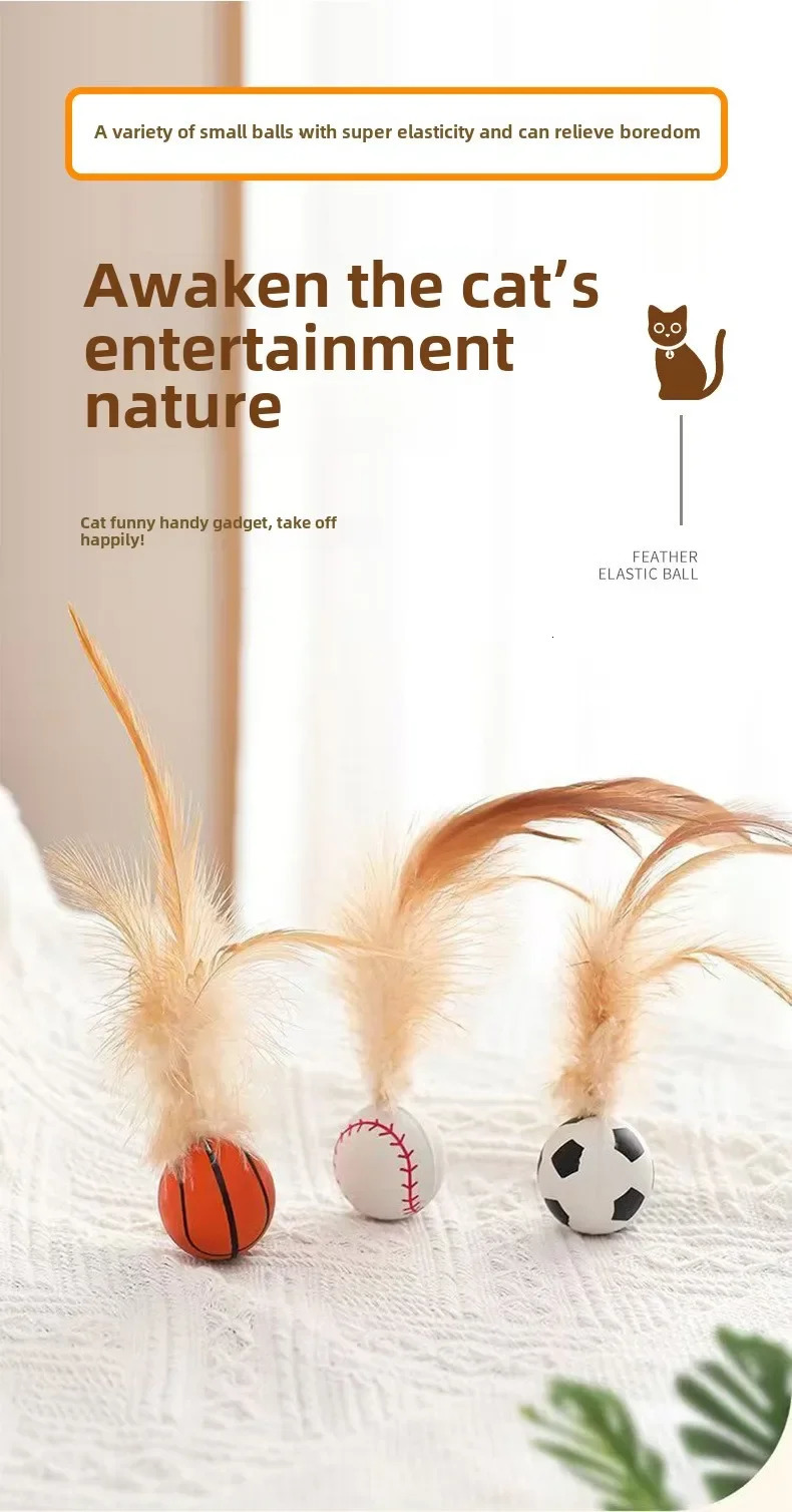 Cat Toy Feather Elastic Ball Self-playing Interactive Pet Kitten Teaser Stress Reliever Catnip Flying Bird Supplies Toys Indoor 250317
