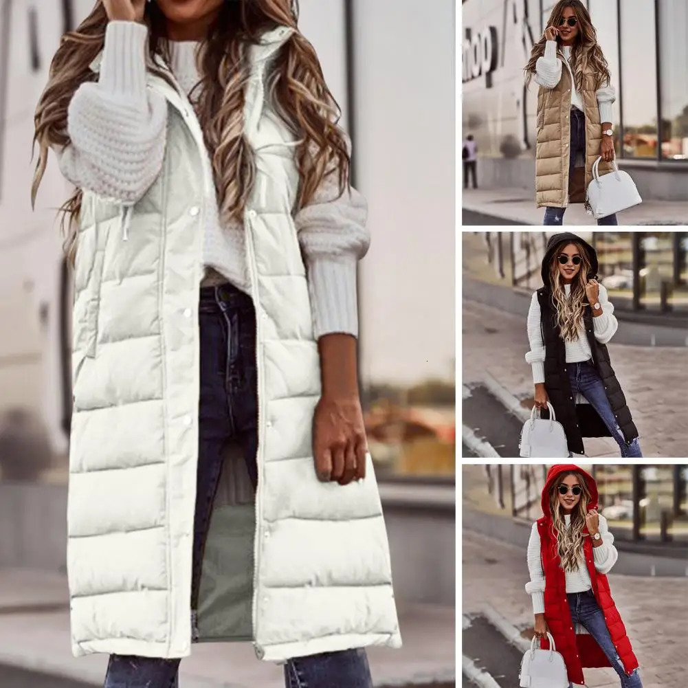 Long with Hood Outdoor Vest Down Womens Jacket Quilted Coat Sleeveless Winter Light Weight Sweaters 250305