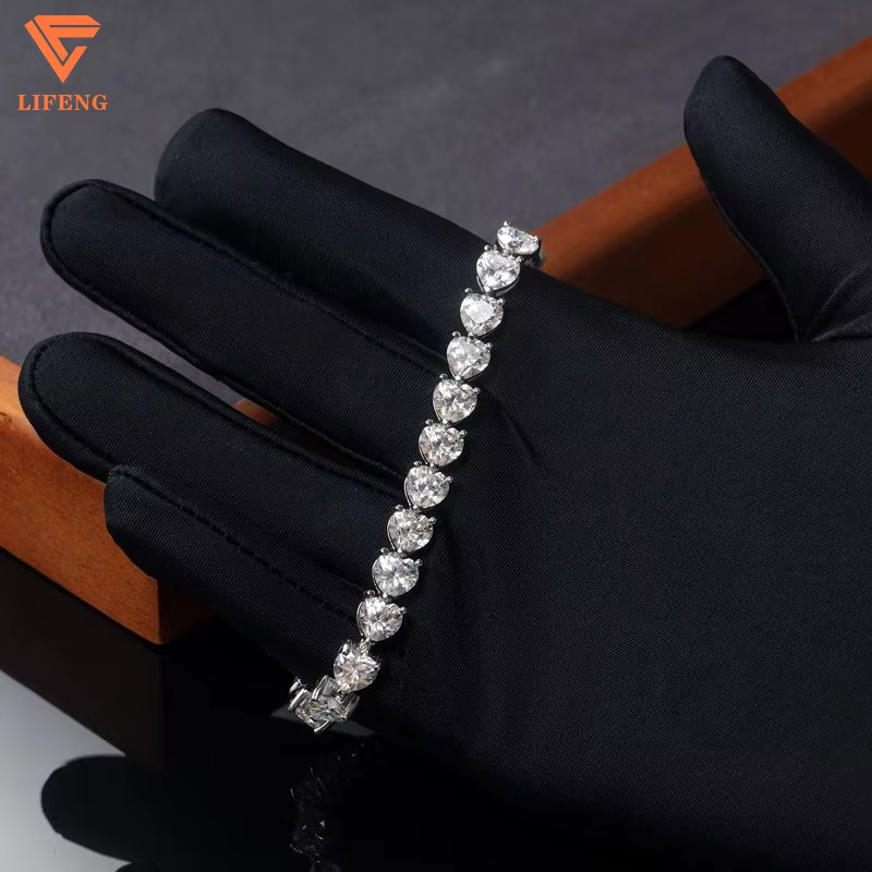 Women Heart Shape 7x7mm VVS Moissanite Diamond Bracelet Tennis Link Chain Bangle 925 Sterling Silver Heart Bracelet