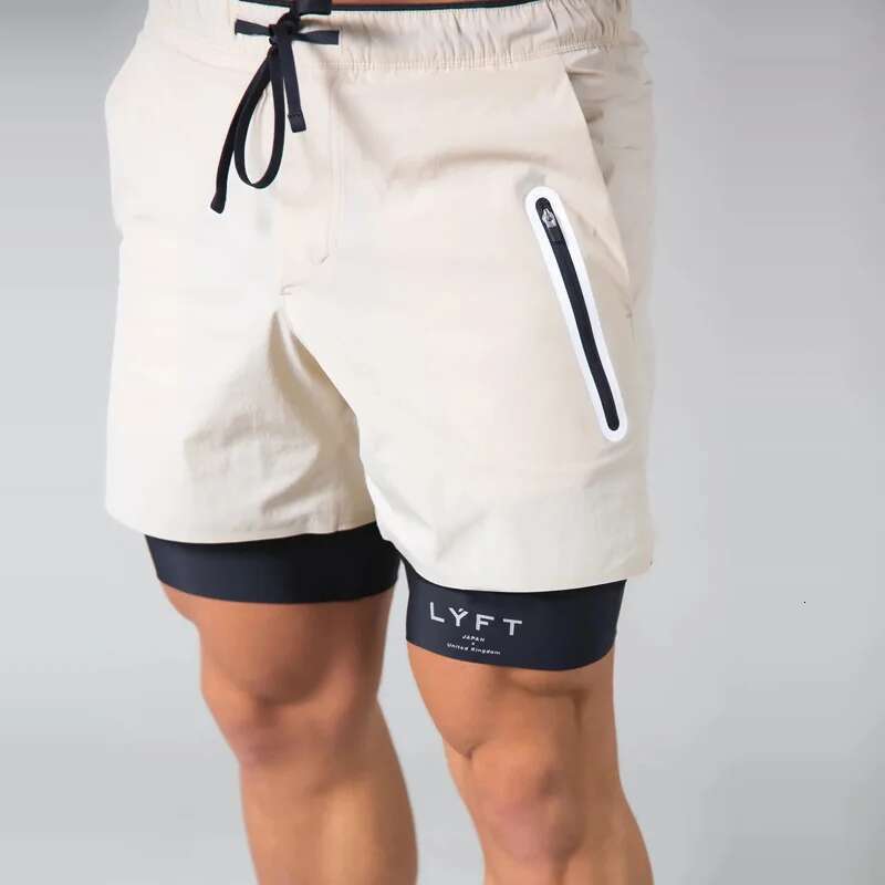 Men's double-layer fitness shorts, quick drying breathable woven summer shorts, 2-in-1 training gym clothing