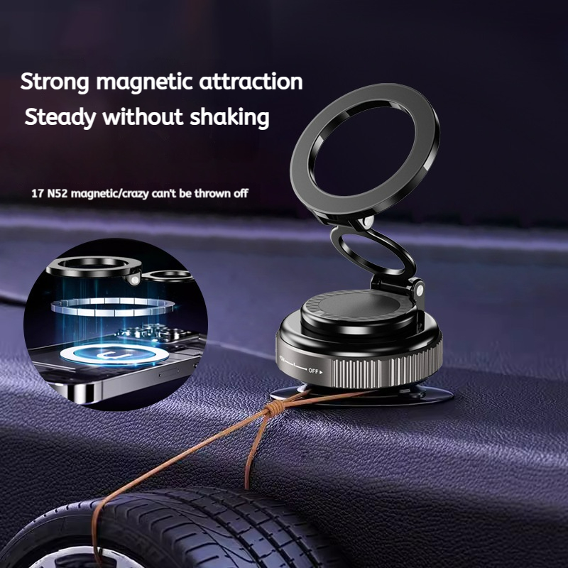 Car Phone Holder, Vacuum Suction Cup Car Mount, 360° Rotatable & Foldable Magnetic Phone Stand for Dashboard Windshield, Universal Hands-Free