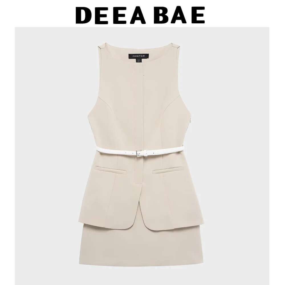 DEEABAE New Spring And Summer French Style High-End Waist Slim Fit With Belt Two-Piece Sleeveless Short Dress
