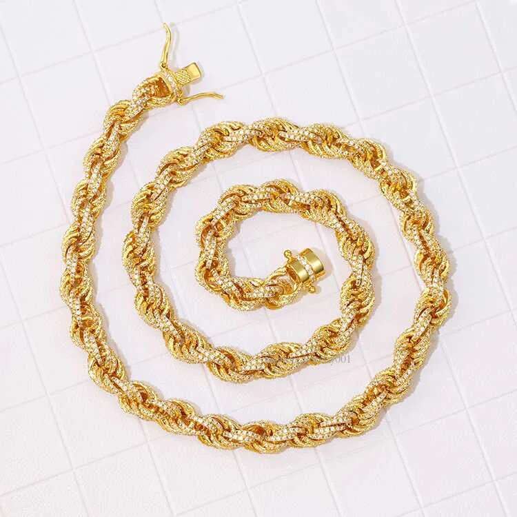 Fashion Necklace 8mm Width Solid Sier Gold Plated iced out Moissanite Men Women Hip Hop Rope k Chain