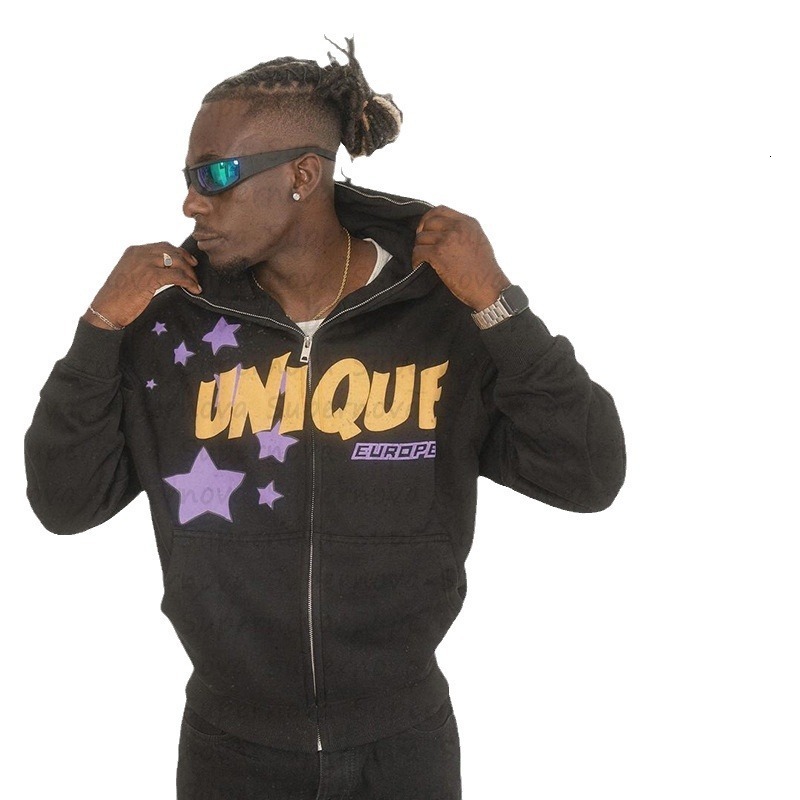 2023 High Street Trendy Autumn/Winter Letter Printed Hoodie Set for Street Casual Hip Hop Zipper Hoodie 241011