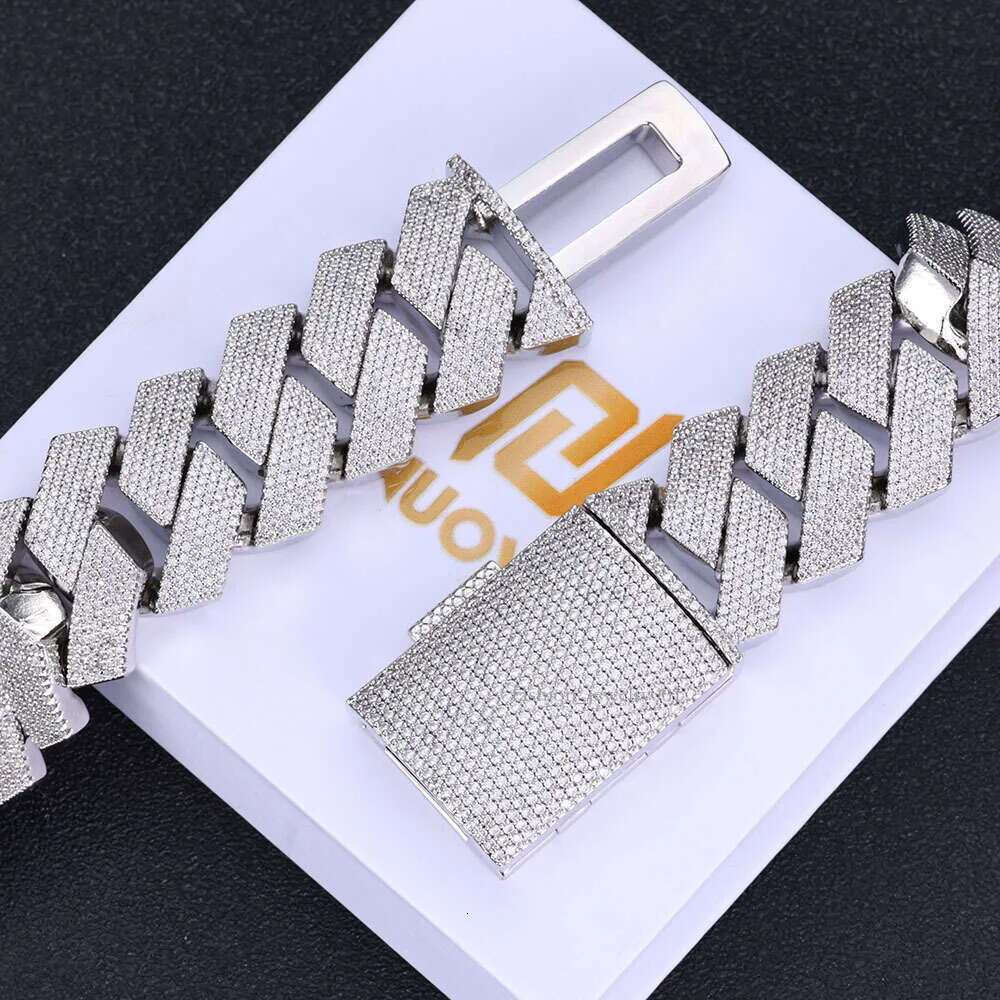 moissanite chain cuban k necklace 25mm 6 row full dia ice out vvs pass dias tester stainless steel plating hiphop men's jewelry bracelet