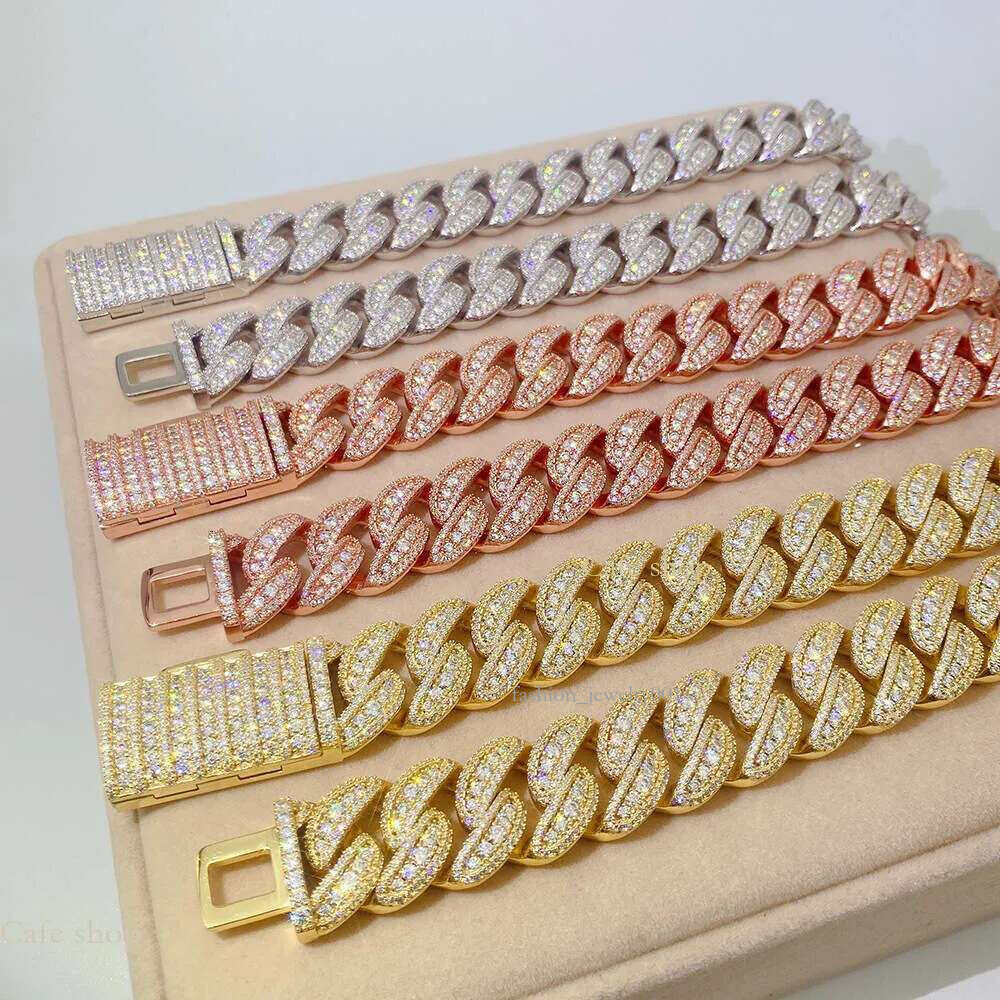 New Arrival Designer Bracelet 20mm Full Set Mosonite S Sier Cuban k Chain Trendy Brand Necklace Accessories for Men Women Hip Hop Pass Dia Tester Gift