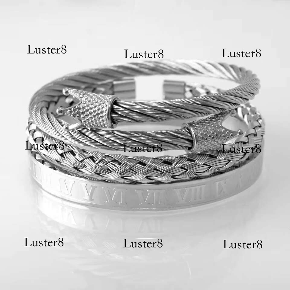 European Jewelry Punk Hip Hop 3Pcs/Set Gold Plated Stainless Steel Royal Crown Screw Bangle Bracelet Set Men