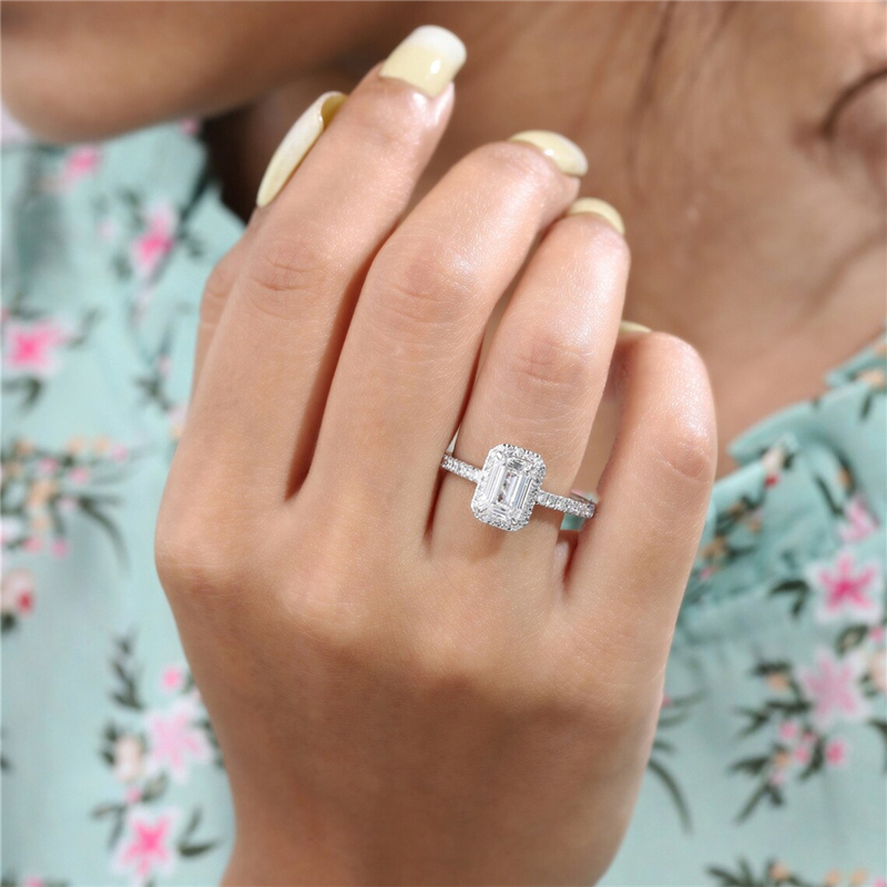 Jewelry IGI Certified 1.0 Carat Emerald Cut Lab Diamond Solid Gold Engagement Ring 18K Real Gold Halo Wedding Ring For Women