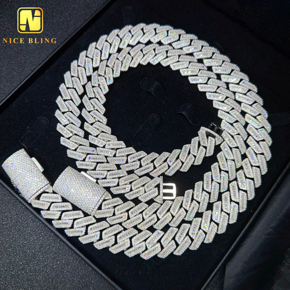 Big Size Cuban Chains 18mm Emerald Cut Moissanite Diamond Cuban Link Necklace Buss Down Iced Out Men Choker Chains