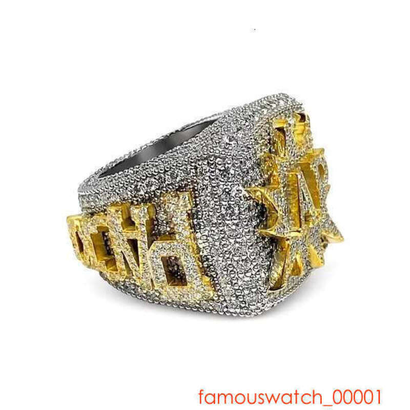 The Best-selg Hip-hop Ring 2024, Featuring A Unique Design Of Ice Silica Sier And Gold Plating As The Main Stone