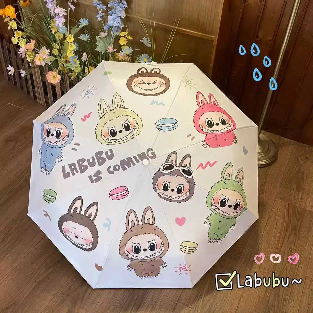 Pop Mart fully automatic sun umbrella labubu folding umbrella sun protection ultraviolet rain dual-purpose sunshade umbC250317