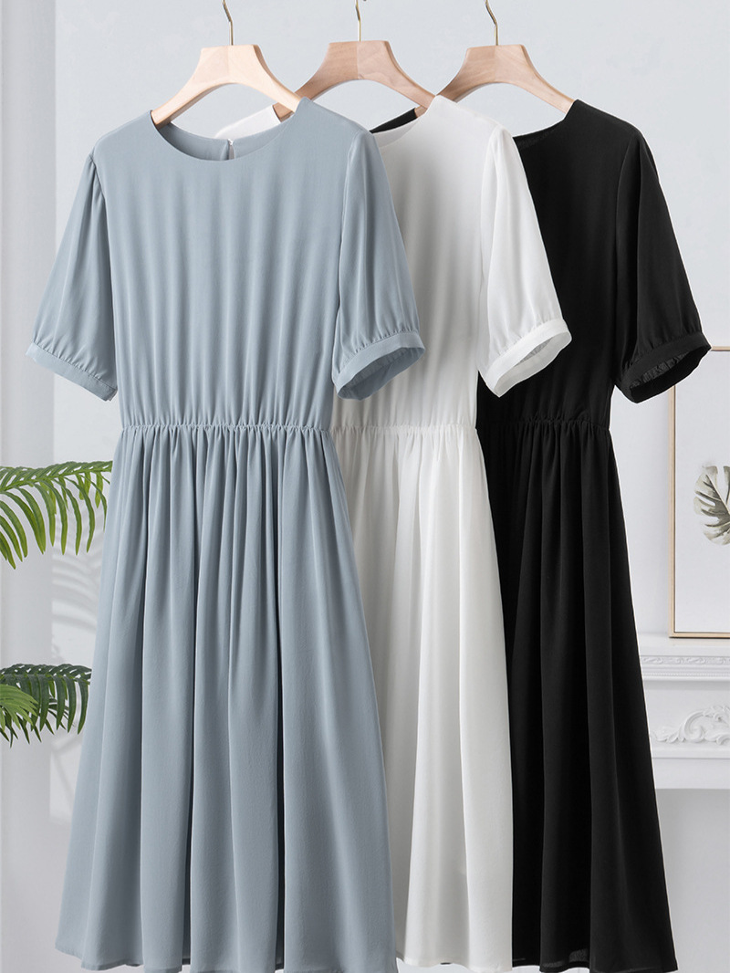 L18025 New high waist slim summer mulberry silk dress women's loose white skirt