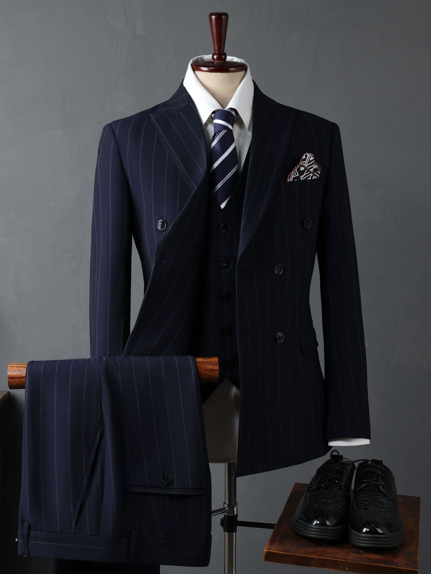 H647 Men's suits casual business formal double-breasted striped suit jacket men's clothing